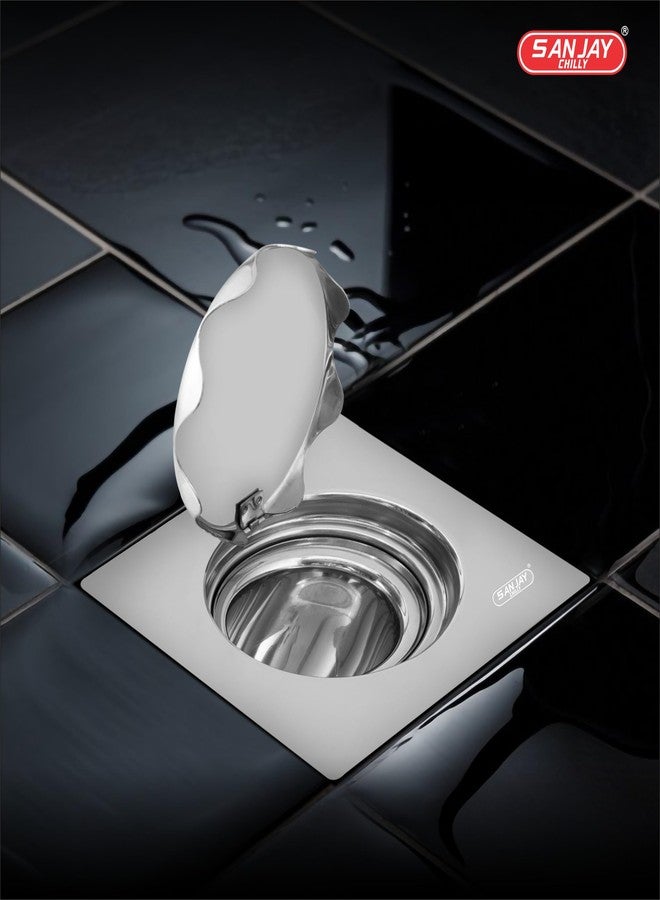 Sanjay Chilly SS Floor Drain Cover Jali for Bathroom 304 Grade Kitchen Sink Washbasin Bathtub Water Drain Strainer Laundry (Square Lifestyle Series Silver 6 x 6 Inch) - Image 2